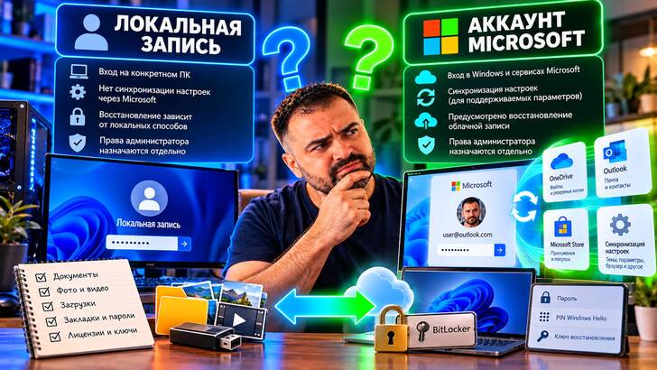 Я выбираю между Локальной учетной записью и Аккаунтом Майкрософт