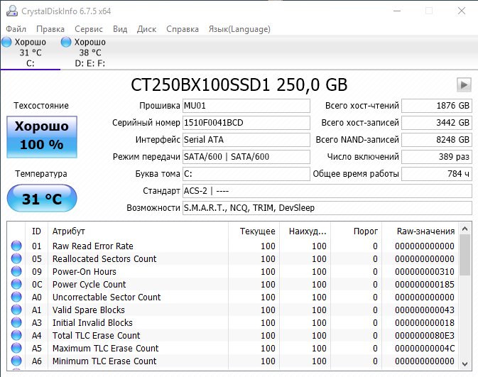 does crystal disk info check ssd health